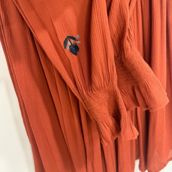 Free People Women's Mohave Embroidered Long Sleeves Dress Orange Size XS - Picture 4 of 9
